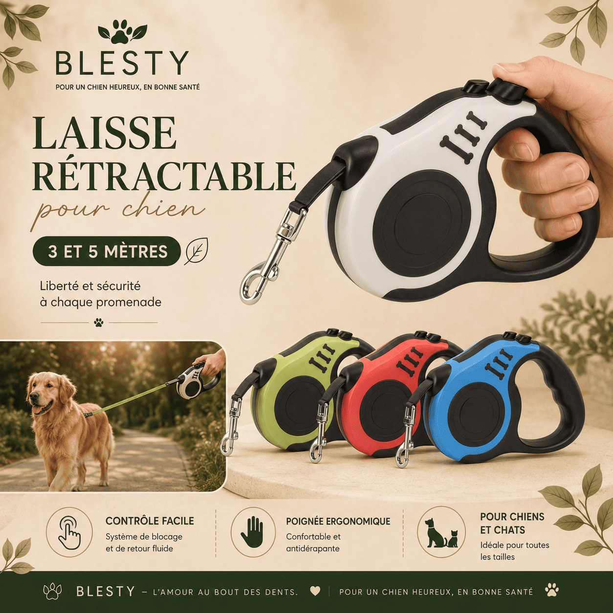 laisse retractable chien